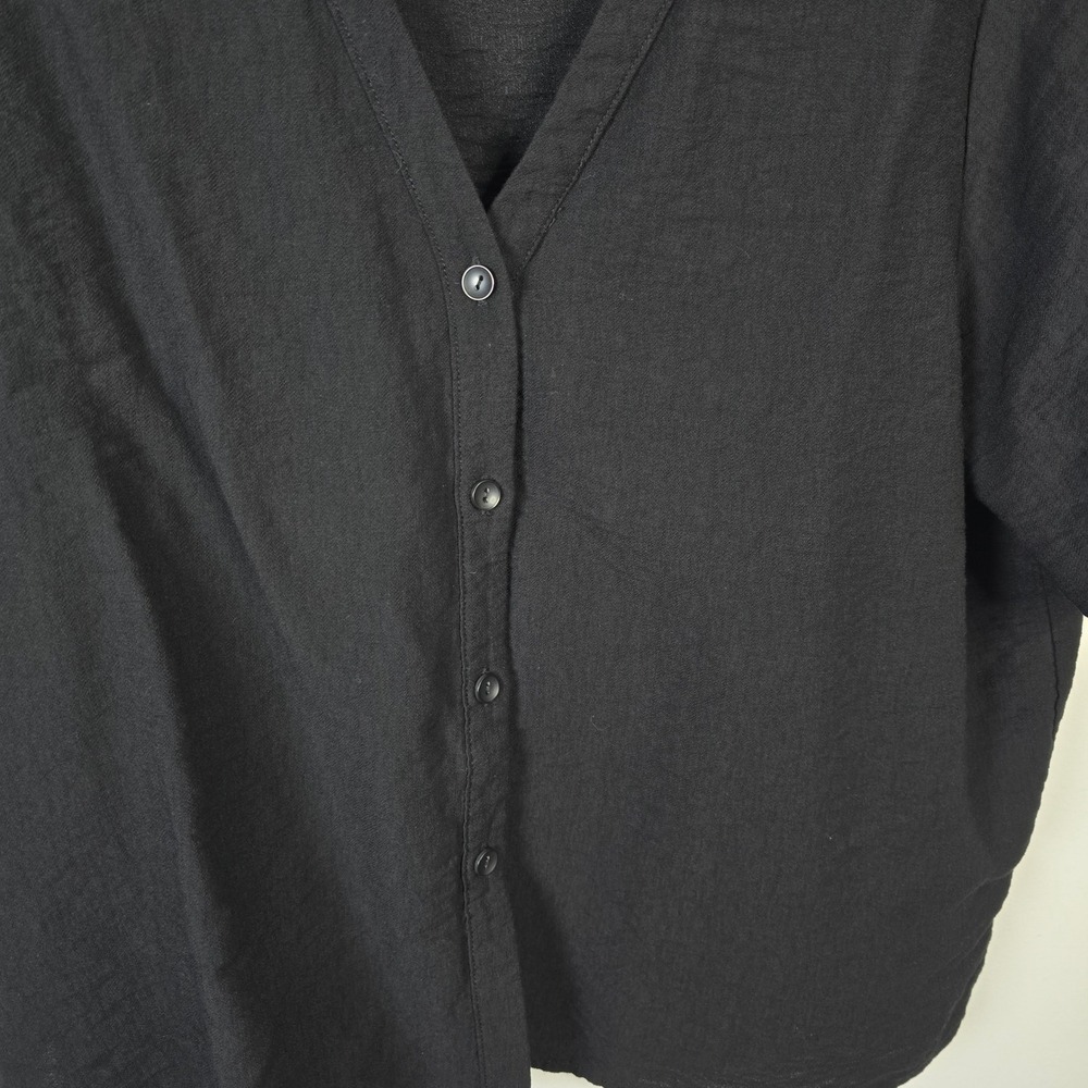New Look Womens Black Short Sleeve V-Neck Button Front Blouse Top USA 14 - Picture 3 of 4